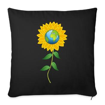 Planète Terre et fleur de tournesol - Housse de coussin décorative 45 x 45 cm - noir - Devant