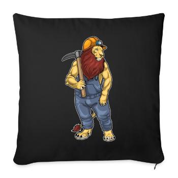 Löwe Bergarbeiter Spitzhacke Bergbau - Sofakissenbezug 45 x 45 cm - Schwarz - Vorne