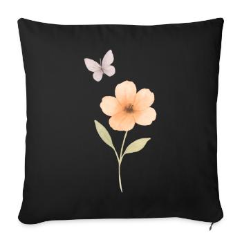 Aquarelles Fleur et Papillon - Housse de coussin décorative 45 x 45 cm - noir - Devant
