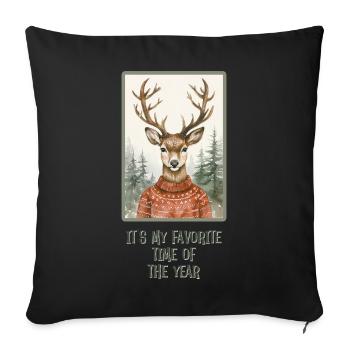Drôle de renne en pull de Noël - Housse de coussin décorative 45 x 45 cm - noir - Devant