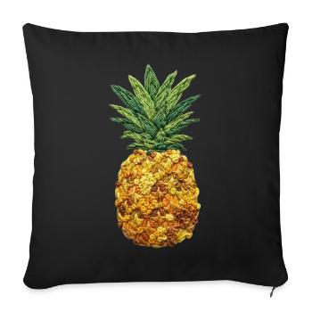 Motif brodé de fruits tropicaux à l’ananas (imprimé) - Housse de coussin décorative 45 x 45 cm - noir - Devant
