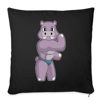 Hippopotame Bodybuilder Sport de culturisme - Housse de coussin décorative 45 x 45 cm - noir - Devant