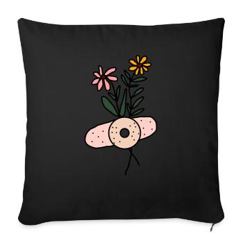 Daisy Bandaged flower plant illustration design. - Sofa pillowcase 17,3'' x 17,3'' (45 x 45 cm) - black - Front