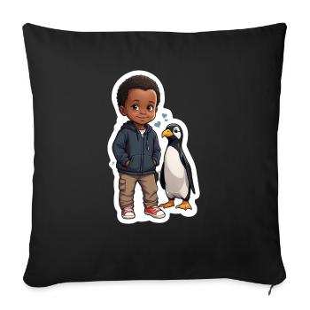 Pingouin amis idée cadeau enfant - Housse de coussin décorative 45 x 45 cm - noir - Devant