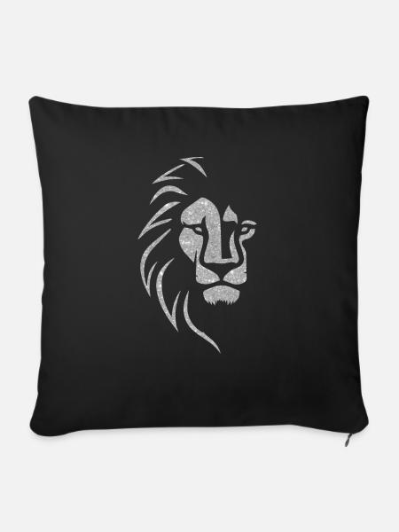 Silberner Löwenkopf - Sofakissenbezug 45 x 45 cm - Schwarz