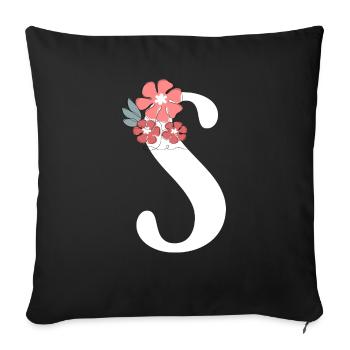 Buchstabe S Minimalistische Blumen - Sofakissenbezug 45 x 45 cm - Schwarz - Vorne