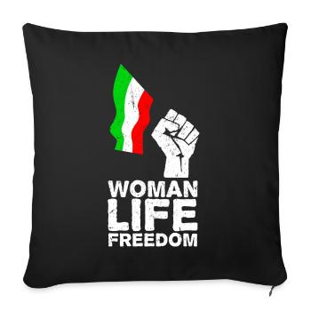 Woman, Life, Freedom | Free Iran! | With flag - Sofa pillowcase 17,3'' x 17,3'' (45 x 45 cm) - black - Front