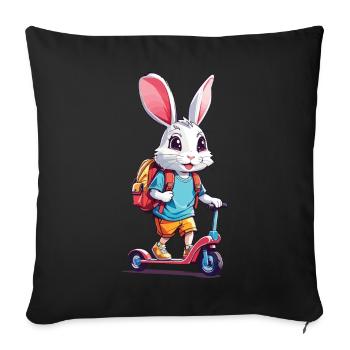 Cheerful Schoolchild Bunny Kick Scooter Design - Sofa pillowcase 17,3'' x 17,3'' (45 x 45 cm) - black - Front