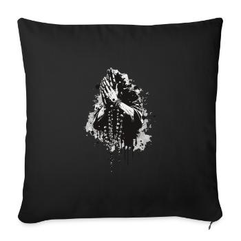 Mains de prière Rosaire noir et blanc - Housse de coussin décorative 45 x 45 cm - noir - Devant