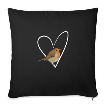 Robin, Heart, Bird, Birdwatcher, Songbird - Sofa pillowcase 17,3'' x 17,3'' (45 x 45 cm) - black - Front