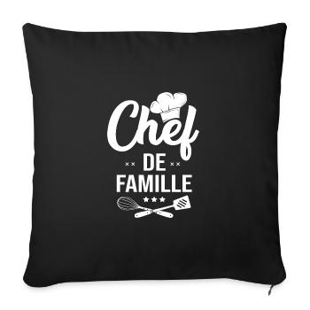 Papa chef de famille cadeau tablier fête des pères - Housse de coussin décorative 45 x 45 cm - noir - Devant