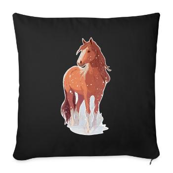 Cheval avec des flocons de neige - Housse de coussin décorative 45 x 45 cm - noir - Devant