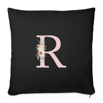 R| Monogramme | Eucalyptus Pastel Fleur Bleu - Housse de coussin décorative 45 x 45 cm - noir - Devant