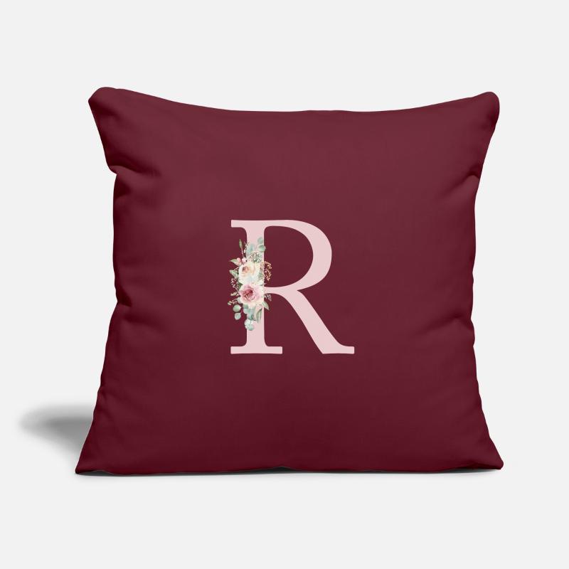 R| Monogramme | Eucalyptus Pastel Fleur Bleu Housse de coussin décorative 45 x 45 cm