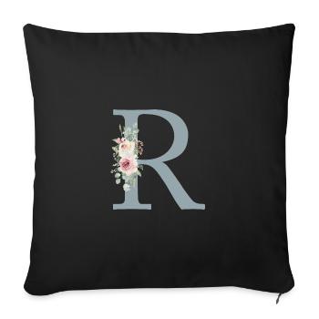 R| Monogramme | Eucalyptus Pastel Fleur Bleu - Housse de coussin décorative 45 x 45 cm - noir - Devant