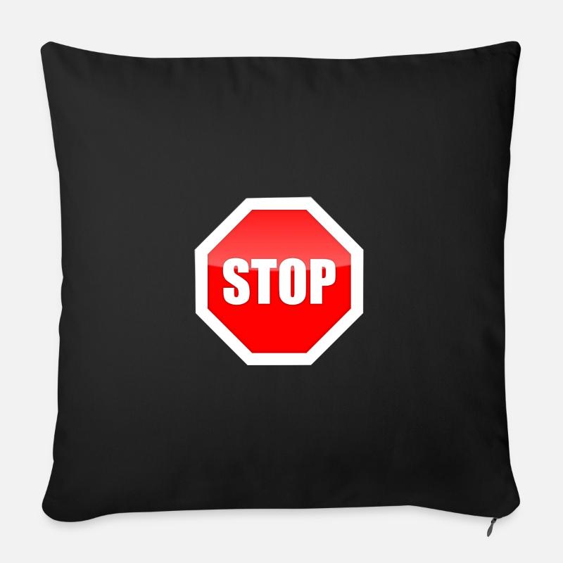 Impression graphique de plaque STOP rouge - Housse de coussin décorative 45 x 45 cm - noir