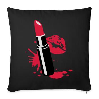 Lippenstift mit Kussmund - Sofakissenbezug 45 x 45 cm - Schwarz - Vorne