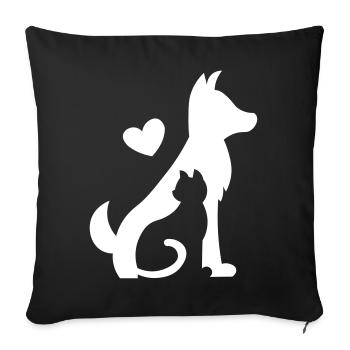 Chien avec chat - meilleurs amis pour toujours / chien chat - Housse de coussin décorative 45 x 45 cm - noir - Devant