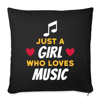Juste une fille qui aime la musique (note, cœurs) - Housse de coussin décorative 45 x 45 cm - noir - Devant