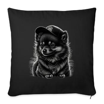 Spitz nain à casquette - Housse de coussin décorative 45 x 45 cm - noir - Devant