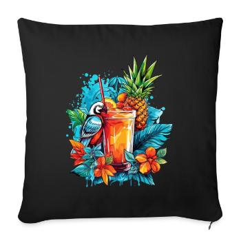 Sommer Cocktail Ananas Ara Papagei Blumen Urlaub - Sofakissenbezug 45 x 45 cm - Schwarz - Vorne