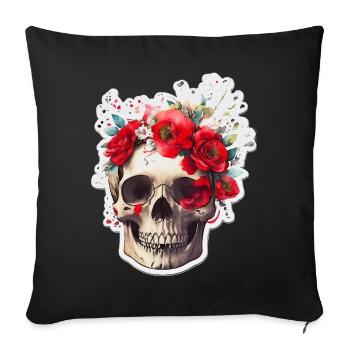 Crâne à fleurs rouges - Housse de coussin décorative 45 x 45 cm - noir - Devant