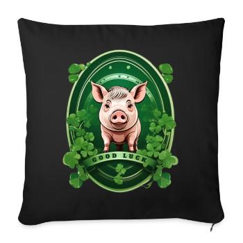 Cochon chanceux avec trèfles - Housse de coussin décorative 45 x 45 cm - noir - Devant