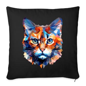 Chat, Polygone, Chats, Tomcat, Chat Domestique, Poil Court - Housse de coussin décorative 45 x 45 cm - noir - Devant