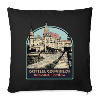 Château des Corvins, Hunedoara, Roumanie - Housse de coussin décorative 45 x 45 cm - noir - Devant