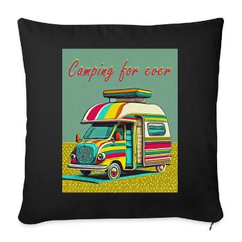 Camping pour toujours - Housse de coussin décorative 45 x 45 cm - noir - Devant