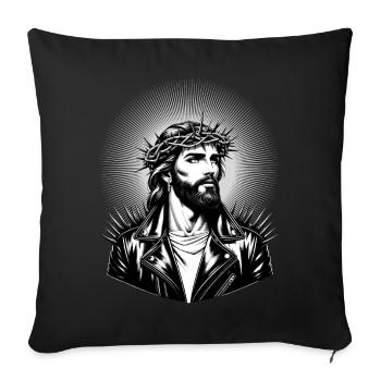 Jesus Christus mit stylischer Frisur & Lederjacke - Sofakissenbezug 45 x 45 cm - Schwarz - Vorne