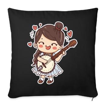 Banjospielerin Comic Stil - Sofakissenbezug 45 x 45 cm - Schwarz - Vorne