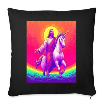 Jésus chevauchant la licorne – Rainbow Fantasy Art Design - Housse de coussin décorative 45 x 45 cm - noir - Devant