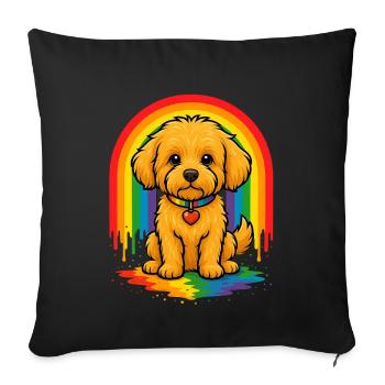 Maltipoo & Regenbogen – Liebe kennt keine Grenzen - Sofakissenbezug 45 x 45 cm - Schwarz - Vorne