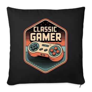 Classic Gamer Retro Controller Badge - Sofakissenbezug 45 x 45 cm - Schwarz - Vorne
