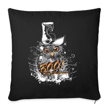 Halloween Owl with Witch Hat and BOO Lettering - Sofa pillowcase 17,3'' x 17,3'' (45 x 45 cm) - black - Front