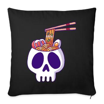 Crâne et nouilles Ramen - Housse de coussin décorative 45 x 45 cm - noir - Devant