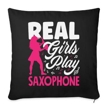 Saxophone fille Saxophoniste Soliste Membre du groupe - Housse de coussin décorative 45 x 45 cm - noir - Devant