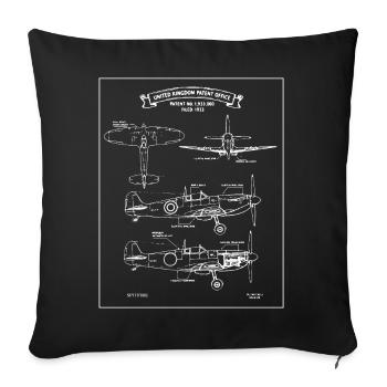 Spitfire Aviation Blueprint Vintage Planes - Sofa pillowcase 17,3'' x 17,3'' (45 x 45 cm) - black - Front