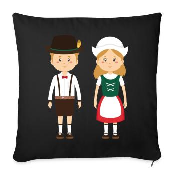 Folk costume Children's couple in Lederhosen and Dirndl - Sofa pillowcase 17,3'' x 17,3'' (45 x 45 cm) - black - Front