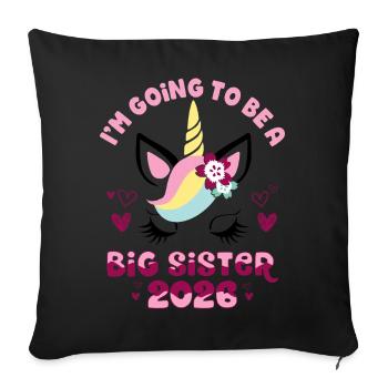 Big Sister 2026 Unicorn with Flowers Pregnant - Sofa pillowcase 17,3'' x 17,3'' (45 x 45 cm) - black - Front