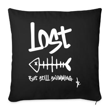LOST – Mais je nage encore | Conception en arête de poisson - Housse de coussin décorative 45 x 45 cm - noir - Devant