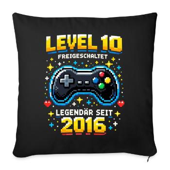 10e anniversaire 2016 Niveau 10 Jeune Joueur Drôle - Housse de coussin décorative 45 x 45 cm - noir - Devant