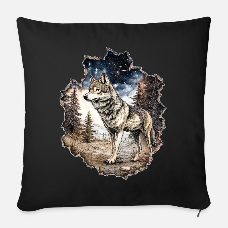 Wolf Sternenhimmel - Sofakissenbezug 45 x 45 cm - Schwarz