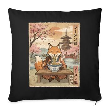 Fuchs Ramen Japanischer Vintage Stil - Sofakissenbezug 45 x 45 cm - Schwarz - Vorne