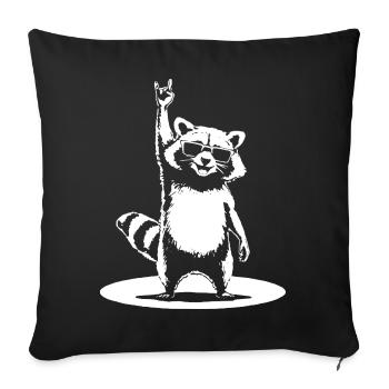Rock Waschbär mit Sonnenbrille Devil Horns - Sofakissenbezug 45 x 45 cm - Schwarz - Vorne