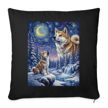 Howling to the Moon Meme Tier Hund Akita Inu - Sofakissenbezug 45 x 45 cm - Schwarz - Vorne