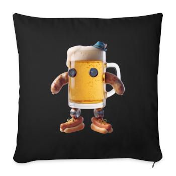 Personnage de la Chope de Bière avec des bras en saucisse - Housse de coussin décorative 45 x 45 cm - noir - Devant