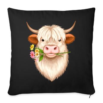 Cool Highland Cow with Flower – Scottish Cattle Style - Sofa pillowcase 17,3'' x 17,3'' (45 x 45 cm) - black - Front