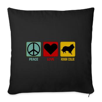 Collie à poil long Collie rugueux Peace Love - Housse de coussin décorative 45 x 45 cm - noir - Devant